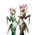  2girls armor arthropod_girl bikini_armor compound_eyes cyborg highres insect_wings mantis_girl monster_girl multiple_girls original wings woodcity 