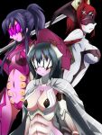  3girls armor arthropod_girl arthropod_limbs bat_girl bat_wings bikini_armor covered_eyes cyborg dark_persona evil_smile insect_wings monster_girl multiple_girls muscular muscular_female original scorpion_girl scorpion_tail smile spider_girl tail visor_cap wings woodcity 