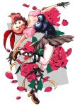  1girl :d black_choker breasts brown_eyes brown_hair choker commentary_request flower full_body gloves hair_ribbon highres ito_(daisukidanchi) looking_at_viewer okumura_haru open_mouth pantyhose persona persona_5 persona_5:_dancing_star_night red_flower red_ribbon red_rose ribbon rose short_hair skirt smile solo standing standing_on_one_leg 