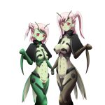  2girls armor arthropod_girl bikini_armor compound_eyes cyborg highres insect_wings mantis_girl monster_girl multiple_girls original wings woodcity 