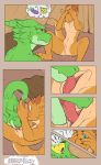  absurd_res animal_genitalia anthro biskierisky blush covering covering_face dominant dominant_female duo embarrassed female genital_slit genitals girly green_body green_scales hi_res horn kobold licking male male/female meral_fleetfoot nude orange_body orange_scales scales scalie shy slit tail teasing tongue tongue_out zak_gem 