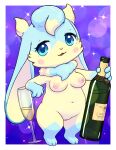  2023 3_toes 4_fingers alcohol anthro belly beverage biped blue_body blue_fur blue_paws blush bottle breasts champagne champagne_bottle champagne_glass cheek_tuft chibi chubby_female cleavage clothed clothing container curvy_figure dewlap_(anatomy) digital_media_(artwork) exposed_breasts eyelashes facial_tuft feet female female_anthro fingers floppy_ears fupa fur genitals hi_res holding_bottle holding_container holding_object innie_pussy kemono lagomorph leporid long_ears looking_at_viewer lop_ears mammal multicolored_body multicolored_fur navel nipples nude open_mouth open_smile overweight overweight_female pussy pyritie rabbit semi-anthro short short_stack simple_background size_difference slightly_chubby smile sofu_(pyritie) solo standing swirl tan_body tan_fur text thick_thighs toes tuft two_tone_body two_tone_fur wide_hips 