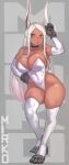  2023 absurd_res animal_humanoid big_breasts breasts clothing female gloves hair handwear hi_res humanoid kelvin_hiu lagomorph lagomorph_humanoid legwear leporid_humanoid mammal mammal_humanoid miruko my_hero_academia rabbit_humanoid red_eyes solo tan_body tan_skin thigh_highs white_hair wide_hips 