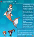  breasts chibi clothed clothing female fin generation_1_pokemon hair head_fin hi_res human humanoid kinkymation magikarp male mammal marine merfolk nintendo orange_hair pokemon pokemon_(species) pokemorph split_form text 