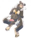  2021 anthro balls bear belly birdpaw_(artist) black_bear blush brown_balls brown_body brown_claws brown_fur chubby_anthro chubby_male claws digital_media_(artwork) disembodied_hand full-length_portrait fur genitals glans hands_on_legs hi_res looking_pleasured male mammal markings neck_tuft nude penis pink_glans pink_penis portrait shoulder_tuft simple_background solo spread_legs spreading tan_face tan_feet tan_hands toe_claws tuft ursine white_background yellow_body yellow_fur yellow_markings 