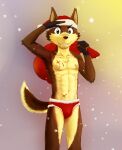  abs anthro athletic athletic_male band-aid bandage bulge canid canine canis christmas clothed clothing domestic_dog holidays male mammal muscular_cub scar sceptile_(artist) solo speedo swimwear teenager topless young 