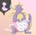  anthro big_diaper clean_diaper confusion diaper dragon extremius_amphibious female hi_res pattern_diaper silhouette solo tagme toony transformation wings 