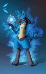  2020 ambiguous_gender angry angry_eyes anthro aura aura_sphere barefoot black_body black_ears black_skin blue_background blue_body blue_ears blue_fur blue_tail canid canine chest_spike detailed elementaldraws featureless_crotch feet frown frowning_at_viewer fur generation_4_pokemon glistening glistening_eyes grey_background hand_behind_back long_ears long_tail looking_at_viewer lucario mammal multicolored_body multicolored_ears multicolored_fur nintendo nude pokemon pokemon_(species) portrait pose pupils raised_arm red_eyes shadow simple_background slit_pupils solo spikes spikes_(anatomy) standing tail watermark yellow_body yellow_fur 