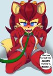  2023 absurd_res anthro archie_comics areola bedroom_eyes blue_eyes blush breasts canid canine clothed clothing dialogue english_text female fiona_fox fox genitals hair hi_res kneeling leash_and_collar looking_at_viewer mammal narrowed_eyes nipples open_mouth open_smile pussy red_hair saltorii seductive sega simple_background smile smiling_at_viewer solo sonic_the_hedgehog_(archie) sonic_the_hedgehog_(comics) sonic_the_hedgehog_(series) text tongue tongue_out 