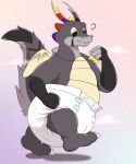  absurd_res anthro big_diaper clean_diaper confusion diaper dragon extremius_amphibious hi_res jewelry male raised_tail solo tagme tail transformation walking 