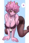  &lt;3 absurd_res all_fours ashido_mina black_sclera bodily_fluids bottomwear bra breasts choker clothed clothing female hair hi_res horn humanoid jewelry lanyard leggings legwear lentiyay lingerie my_hero_academia necklace nipples partially_clothed pink_body pink_hair pink_skin skirt solo sweat underwear yellow_eyes 