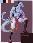  abs anthro blue_body blue_skin disney glowing glowing_eyes hair hi_res holding_object holding_weapon lizard long_hair looking_at_viewer male melee_weapon muscular muscular_anthro muscular_male nipples orange_eyes pecs polearm precolist reptile scalie scythe serratus shirtless solo standing star_vs._the_forces_of_evil toffee_(svtfoe) weapon 