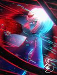 1girl black_dress cang_she dress glowing glowing_eyes long_sleeves profile red_eyes sage_(sonic) short_hair solo sonic_(series) sonic_frontiers white_hair wide_sleeves 