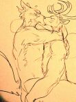  anal anthro antlers arms_around_neck beastars blush bodily_fluids canid canine canis deer duo eyes_closed holding_partner horn kiss_on_lips kissing leg_wrap legoshi_(beastars) louis_(beastars) making_love making_out male male/male mammal nude sex sweat wolf wuffinarts 
