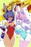  anthro brand_new_animal breasts bunny_costume canid canine cleavage clothed clothing costume duo female fox gesture hi_res mammal michiru_kagemori mokutanuko nazuna_hiwatashi raccoon_dog smile studio_trigger tagme v_sign 