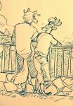  &lt;3 anthro antlers beastars canid canine canis clothed clothing deer duo fully_clothed horn legoshi_(beastars) looking_at_another louis_(beastars) male male/male mammal plant railing romantic scenic_view tree wolf wuffinarts 