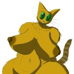  anthro areola big_breasts breasts brown_nipples chris_(the_impossible_quiz) crossgender felid feline female female/female feral fur ginger green_eyes hi_res mammal nipples nude open_mouth simple_background skylarmchenry1 solo tail the_impossible_quiz thick_thighs white_background 