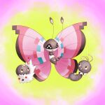  animal_focus antennae black_eyes bug butterfly closed_mouth commentary_request evolutionary_line fang fang_out looking_back no_humans open_mouth pokemon pokemon_(creature) putto scatterbug spewpa vivillon 