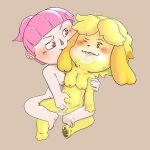  animal_crossing anthro bite blush bodily_fluids breast_squish breasts canid canine canis domestic_dog drooling duo ear_nibble embrace feet female female/female fingers fur genital_fluids genitals grabbing_from_behind hair hair_down hi_res hug human isabelle_(animal_crossing) mammal nibbling nintendo nipples pink_hair pussy pussy_juice raised_arm saliva simple_background spreading squish sweat teeth thanie tongue tongue_out villager_(animal_crossing) 