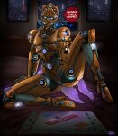  2018 android aria_(killer_instinct) arm_support bed bedroom bedroom_eyes blue_glow detailed_background dialogue dice english_text female flat_chested front_view full-length_portrait furniture gaming gaming_request genitals glowing glowing_eyes hi_res holding_dice holding_object humanoid innuendo inside killer_instinct li0nie light lighting lights lips looking_at_viewer machine monopoly monopoly_board narrowed_eyes on_bed pillow portrait presenting presenting_pussy purple_glow pussy rareware robot robot_humanoid science_fiction seductive sitting solo speech_bubble spread_legs spreading talking_to_viewer text thick_thighs white_glow window 