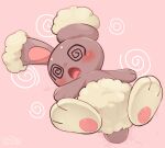  10:9 2022 ambiguous_gender blush brown_body brown_fur buneary cotora dizzy feral fur generation_4_pokemon hi_res lagomorph lying mammal nintendo on_back open_mouth pink_background pokemon pokemon_(species) signature simple_background solo spiral_eyes tongue tongue_out 