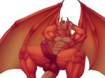  abs anthro balls bodily_fluids cum dragon genital_fluids genitals hi_res horn humanoid leaking_cum looking_at_viewer male muscular muscular_anthro muscular_male pecs penis scales scalie solo suchmim wings 
