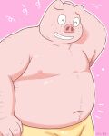  2023 4:5 anthro belly big_belly domestic_pig eyes_closed gensuke hi_res kemono male mammal moobs navel nipples overweight overweight_male simple_background solo suid suina sus_(pig) 