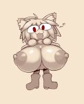  &lt;3 animal_humanoid areola big_breasts boots bottomwear breasts cat_humanoid clothed clothing felid felid_humanoid feline feline_humanoid female flashing footwear hi_res huge_breasts humanoid hyper hyper_breasts ichduhernz inner_ear_fluff looking_at_viewer mammal mammal_humanoid monochrome neco-arc nipples open_mouth raised_clothing raised_shirt raised_topwear red_eyes shirt skirt solo topwear tuft 