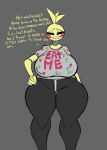  absurd_res animatronic anthro avian big_breasts bird black_sclera bottomwear breasts chicken clothing cumlord dialogue eyelashes female five_nights_at_freddy&#039;s five_nights_at_freddy&#039;s_2 galliform gallus_(genus) grey_background grey_bottomwear grey_clothing grey_pants grey_shirt grey_topwear hand_on_hip head_feathers head_tuft hi_res huge_breasts machine narrowed_eyes nipple_outline pants phasianid robot rosy_cheeks scottgames sharp_teeth shirt simple_background smile solo talking_to_viewer teeth text text_on_clothing thick_thighs topwear toy_chica_(fnaf) tuft white_eyes wide_hips yellow_body 