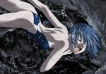  1girl asphyxiation atelier_wadatsumi blue_hair drowning guro holding_breath open_mouth solo source_request swimsuit underwater 
