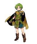  1boy belt boots cape child fingerless_gloves fire_emblem fire_emblem:_fuuin_no_tsurugi fire_emblem_heroes full_body gloves green_eyes green_hair highres himukai_yuuji lugh_(fire_emblem) male_focus nintendo official_art solo transparent_background 