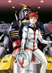  70s amuro_ray belt blue_eyes bodysuit bright_(artist) brown_hair gloves gundam headwear_removed helmet helmet_removed male_focus mecha mobile_suit_gundam oldschool pilot_suit rx-78-2 science_fiction 