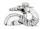 feral hat jabberwockychamber17 male monochrome out rango_(movie) rattlesnake rattlesnake_jake reptile scalie snake tagme tongue western 