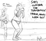  anthro bear_hug big_breasts black_and_white boss_lamb_(hladilnik) bovid breasts caprine clothed clothing dialogue english_text equid equine female hladilnik horse mammal mask monochrome rope_climbing sheep text tinker_(hladilnik) wrestling wrestling_match 