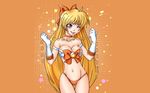  1girl aino_minako arm_bands armband bishoujo_senshi_sailor_moon blond_hair blonde_hair blush breasts chain chains choker cleavage earrings gloves jewelry long_hair navel neck_ring open_mouth orange_thong panties purple_eyes ribbon sailor_venus smile solo thigh_gap thighs thong underwear violet_eyes wink 