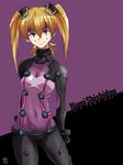  adapted_costume alternate_color arms_behind_back bangs black_background black_bodysuit blonde_hair blue_earrings bodysuit bra bracer breasts character_name cleavage closed_mouth clothes_writing cosplay covered_navel earrings evangelion:_2.0_you_can_(not)_advance eyebrows_visible_through_hair facial_mark gloves green_eyes groin hair_between_eyes hairpods half-closed_eyes headgear hips jewelry legs_apart light_smile looking_at_viewer medium_hair naughty_face navel neon_genesis_evangelion parted_bangs pilot_suit plugsuit purple_background purple_bodysuit rebuild_of_evangelion see-through shikinami_asuka_langley shikinami_asuka_langley_(cosplay) shiny shiny_hair shishidou_nami signature slender_waist small_breasts smile solo sora_wo_kakeru_shoujo souryuu_asuka_langley standing straight_hair strapless strapless_bra test_plugsuit turtleneck two-tone_background underwear 