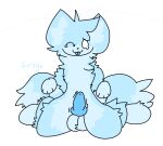  2_tails balls blue_body blue_fur canid canine fox fr3yo fur genitals ghost_fox_(kaiju_paradise) gootraxian kaiju_paradise kneeling knot male mammal multi_tail multicolored_body multicolored_fur one_eye_closed penis roblox solo submissive submissive_male tail tongue tongue_out wink 