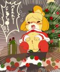  absurd_res animal_crossing anthro anus canid canine canis clothing domestic_dog female genitals group hi_res isabelle_(animal_crossing) mammal nintendo presenting presenting_pussy pussy sake_kemosalmon shih_tzu text thick_thighs toy_dog 