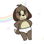  &lt;3 animal_crossing anthro barefoot blush briefs briefs_only brown_body brown_fur bulge canid canine canis clothed clothing digby_(animal_crossing) domestic_dog feet freckles fur male mammal nintendo nishi_oxnard rainbow simple_background smile solo sparkles tighty_whities topless underwear underwear_only white_background white_briefs white_clothing white_underwear 