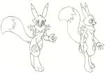  anthro armband bandai_namco big_tail breasts chest_tuft cute_eyes digimon digimon_(species) dogwash female gesture graphite_(artwork) happy leg_markings markings mostly_nude open_mouth pencil_(artwork) renamon sketch solo tail traditional_media_(artwork) tuft waving 