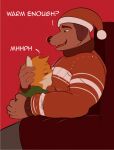  anthro canid canine canis christmas christmas_clothing clothing doggonut domestic_dog dough_(doggonut) duo embrace fox holidays hug male male/male mammal muscular muscular_male nipple_outline scar 