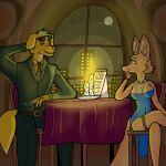  1andonlysolo anthro blush candle canid canine canis clothing date diane_foxington dinner_table domestic_dog dreamworks duo female fox male mammal suit the_bad_guys 