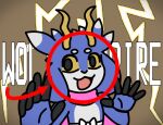  5_fingers anthro arrow_sign black_pupils blue_body blue_fur bovid bovine caprine circle circle_eyebrows electricity eyebrows fingers flofi floppy_ears fur goat hair head_tuft hi_res hooved_fingers hooves horn lightning looking_at_viewer male mammal meme meme_pose multicolored_body multicolored_fur multicolored_hair name_in_background omg open_mouth pink_scarf pupils raised_eyebrow ribbons scarf simple_background solo surprise text thunderstorm tongue tuft unexpected volt_goat wavy_horn white_body white_fur white_ribbon wolt yellow_horn yellow_sclera 
