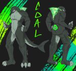  anthro claws coal_(axlproto) crystal elemental_creature fish green_eyes green_fin long_claws male marine mineral_fauna shark solo spindlydindly unusual_anatomy unusual_fin 