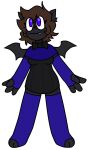  2021 anthro apollysabyss bat black_clothing black_wings blue_clothing blue_eyes breasts brown_hair clothing eyelashes fangs female fur grey_body grey_clothing grey_fur hair legwear mammal marci_(apollysabyss) paws ribbons smile solo teeth topwear trans_(lore) trans_woman_(lore) wings 