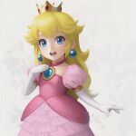  ai-generated blonde_hair blue_eyes crown dress earrings elbow_gloves gloves jewelry mario_(series) open_mouth pink_dress princess_peach user_ufcn3848 white_gloves 