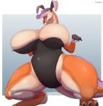  anthro big_breasts bird_wyvern breasts bunny_costume capcom clothed clothing costume fake_ears fake_rabbit_ears female fur hi_res jaggi kuatabami monster_hunter reptile scalie solo tongue 