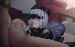  1boy 1girl 4tb_(4tera_byte) bangs beret blunt_bangs blur_censor censored clothed_female_nude_male covering_face cum cum_in_mouth erection fellatio girls&#039;_frontline gloves hat hetero highres hk416_(girls&#039;_frontline) kneeling licking licking_penis long_hair military_jacket mod3_(girls&#039;_frontline) mosaic_censoring nude open_mouth oral penis penis_grab pleated_skirt sitting skirt teardrop_facial_mark teardrop_tattoo thighhighs tongue tongue_out white_hair 