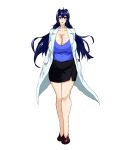  absurdres blue_hair breasts coat highres huge_breasts long_hair maken-ki! nijou_aki ozumasato pencil_skirt purple_eyes skirt solo white_background white_coat 