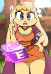  absurd_res activision anthro bianca_(spyro) big_breasts blush book breasts buckteeth cleavage cloak clothed clothing female hand_on_hip hi_res lagomorph leporid looking_at_viewer magic magic_glow mammal onibi open_mouth rabbit solo spyro_the_dragon teeth wand wide_hips 